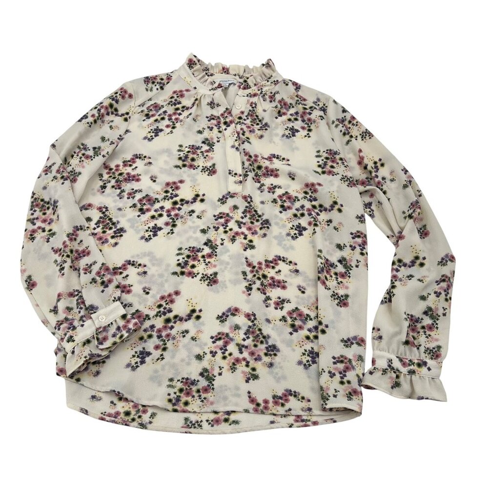 Carolina Belle Floral‎ Long Sleeve Blouse L/G White Purple Pink Polyester